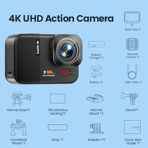 4K UHD Action Camera and Accessory Kit