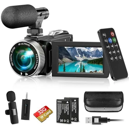 Hojocojo 4K Camcorder With Wireless Lavalier Microphone