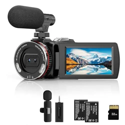 Weochi 4K Camcorder With Wireless Mic And 64GB SD Card