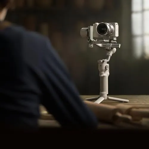 A camera on a gimbal stabilizer