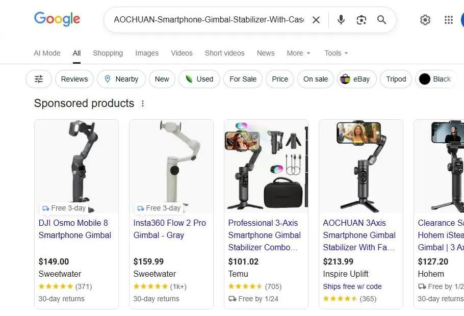 A Comparison of Smartphone Gimbal Stabilizers in Google Search Results
