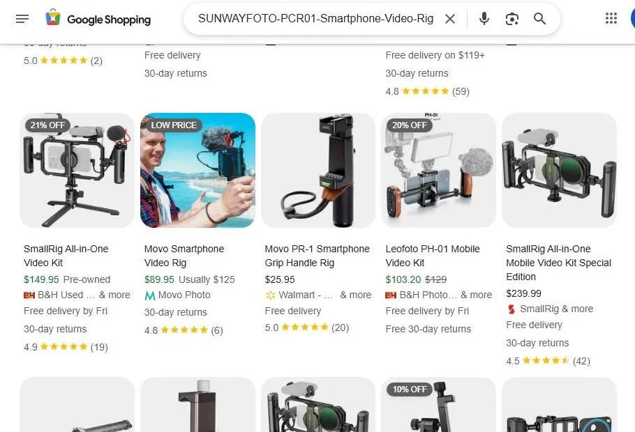 A Comparison of Smartphone Video Rigs on Google Shopping