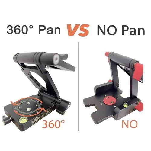 A comparison of two tripod head mounts featuring 360 degree panning versus no panning capability