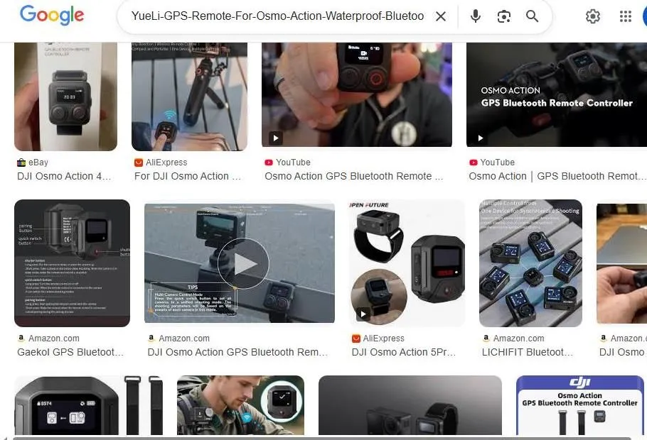 A Google Image search for the Osmo Action GPS Bluetooth Remote Controller.