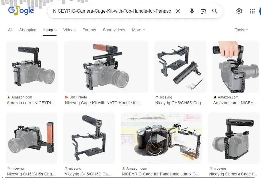 A Google Images search result page for Niceyrig camera cage kits