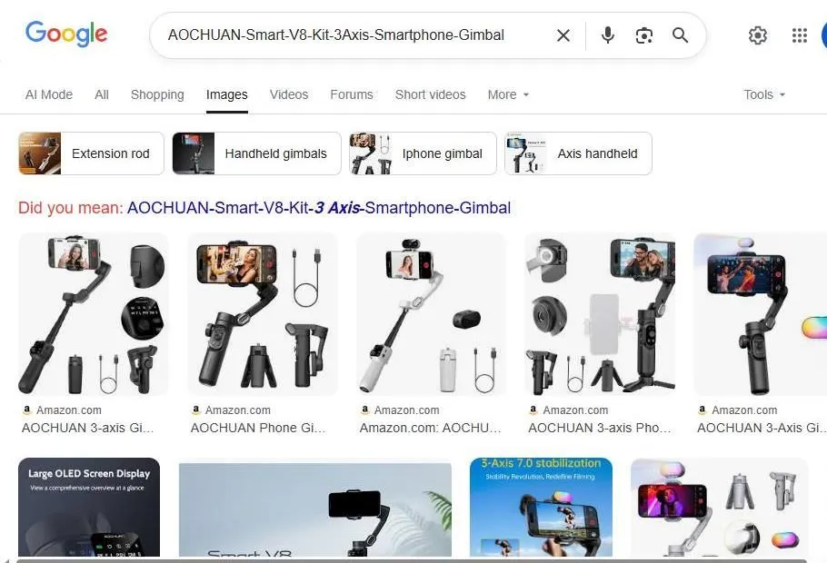 A Google Search for the AOCHUAN Smart V8 Gimbal