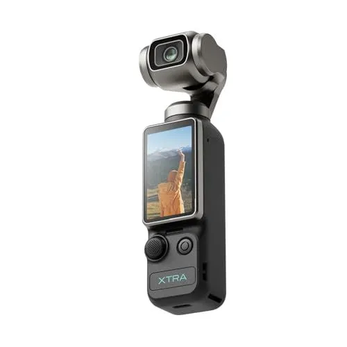 A handheld gimbal camera with a built-in display