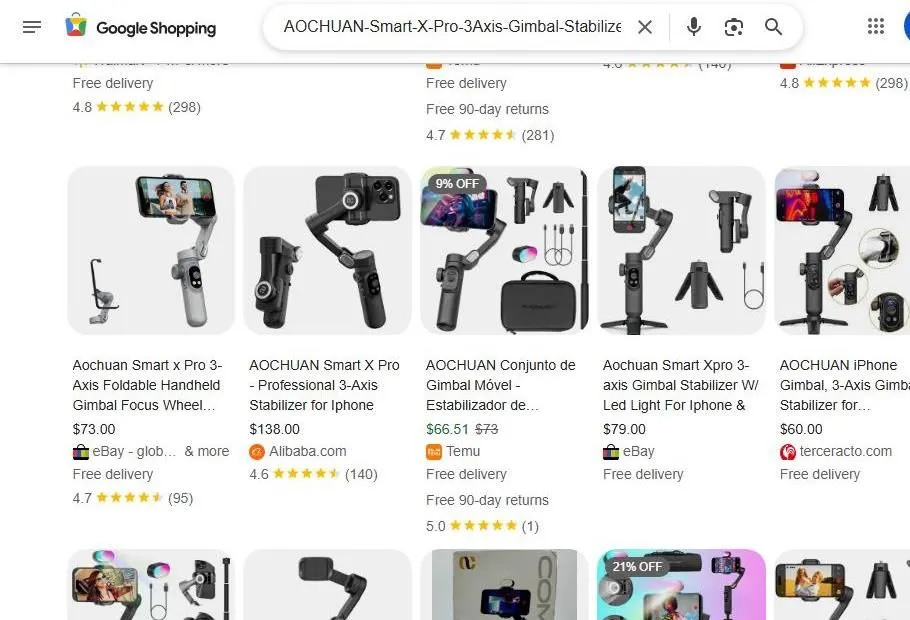 A Search Result Page For AOCHUAN Smart X Pro Gimbals