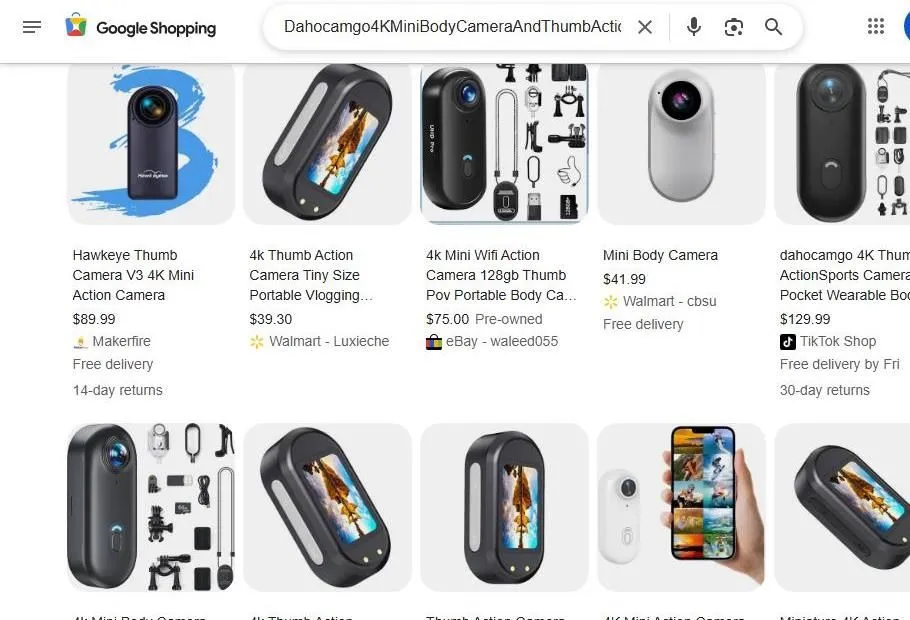 A Search Result Page For Mini Body And Action Cameras