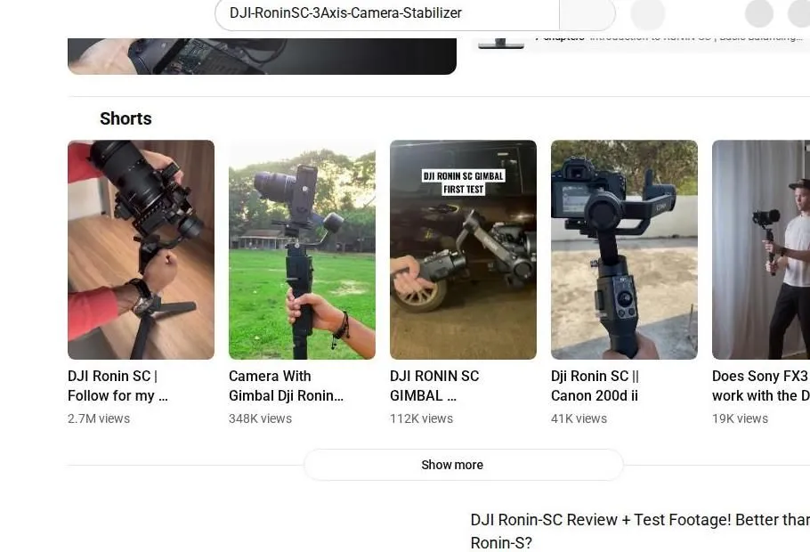 A Search Result Page For The DJI Ronin SC Camera Stabilizer