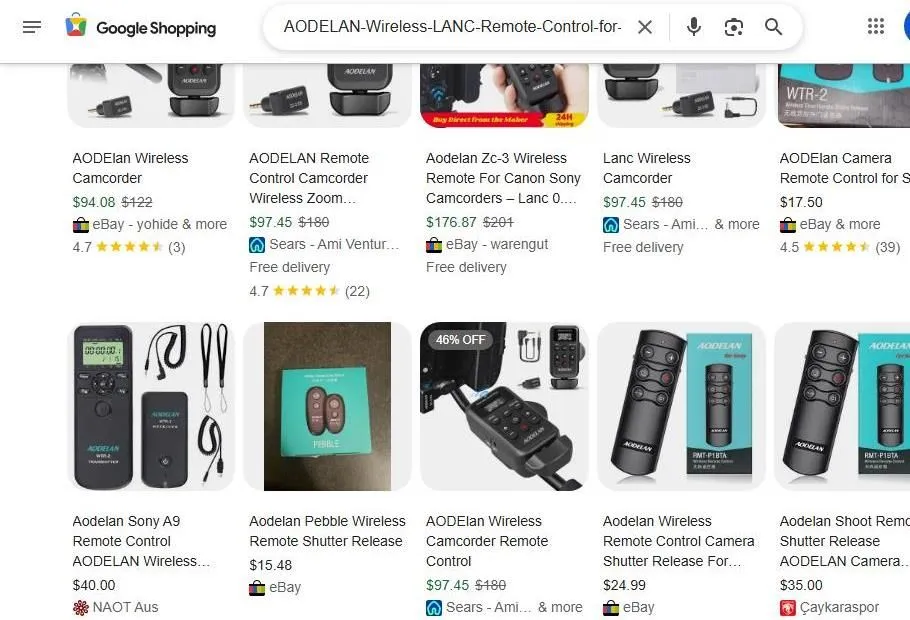 A Search Results Page for Aodelan Remote Controls