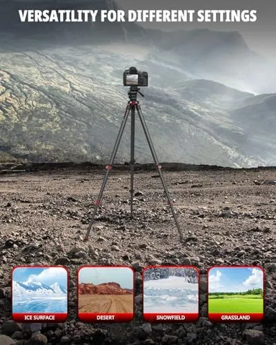 A tripod shown in various outdoor environments