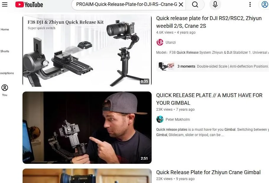 A YouTube Search for Gimbal Quick Release Plates
