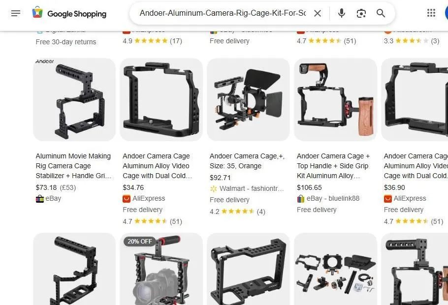 Andoer Aluminum Camera Rig Cage Search Results