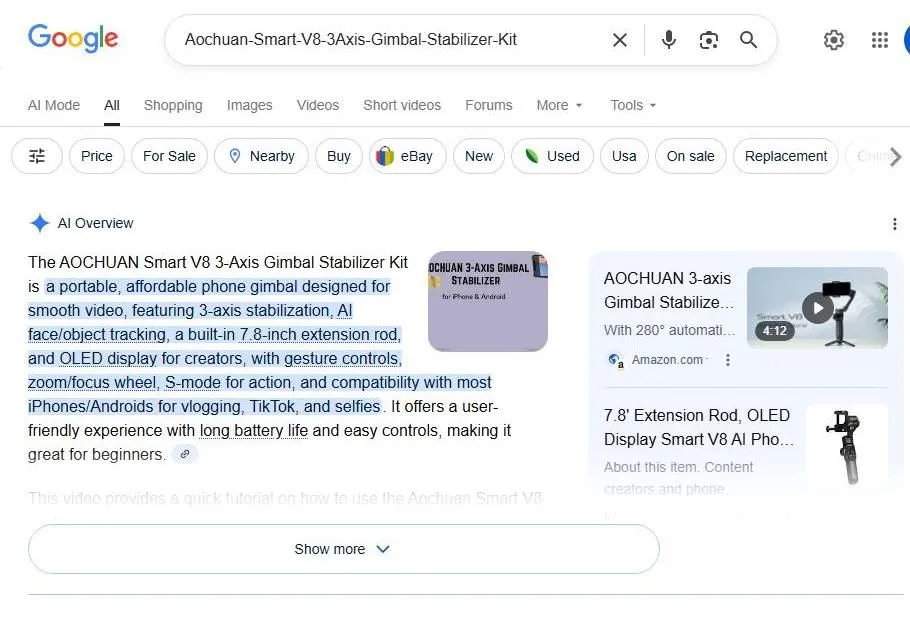 Aochuan Smart V8 Gimbal Search Results