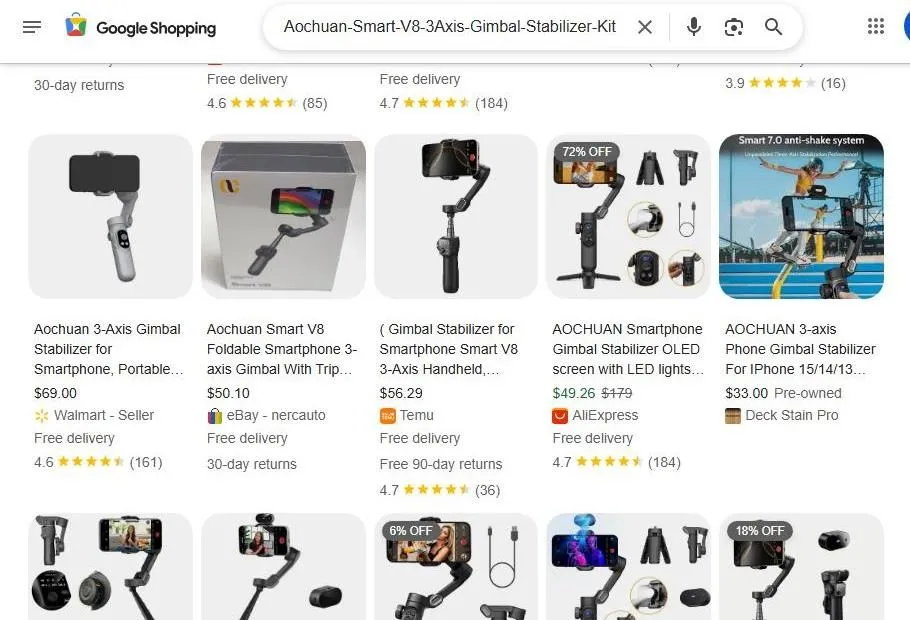 Aochuan Smart V8 Gimbal Stabilizer Search Results