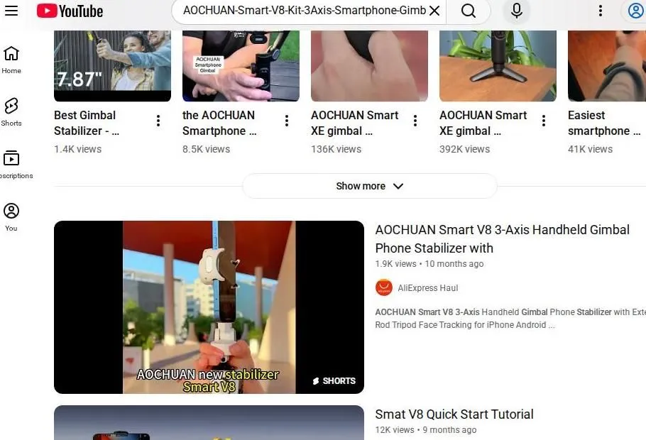 AOCHUAN Smart V8 YouTube Search Results