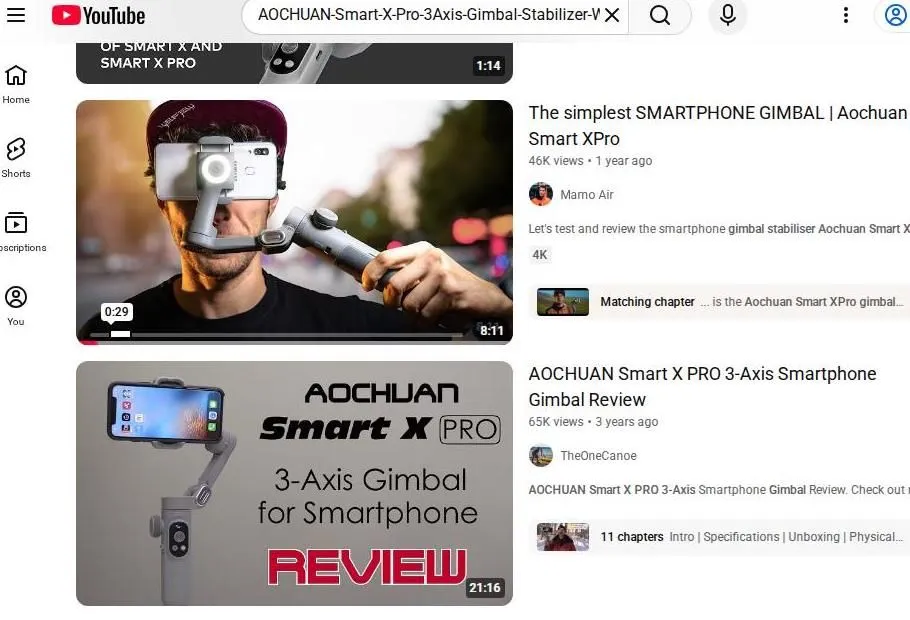 Aochuan Smart X Pro Gimbal YouTube Search Results