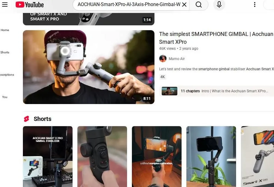Aochuan Smart X Pro Gimbal YouTube Search Results