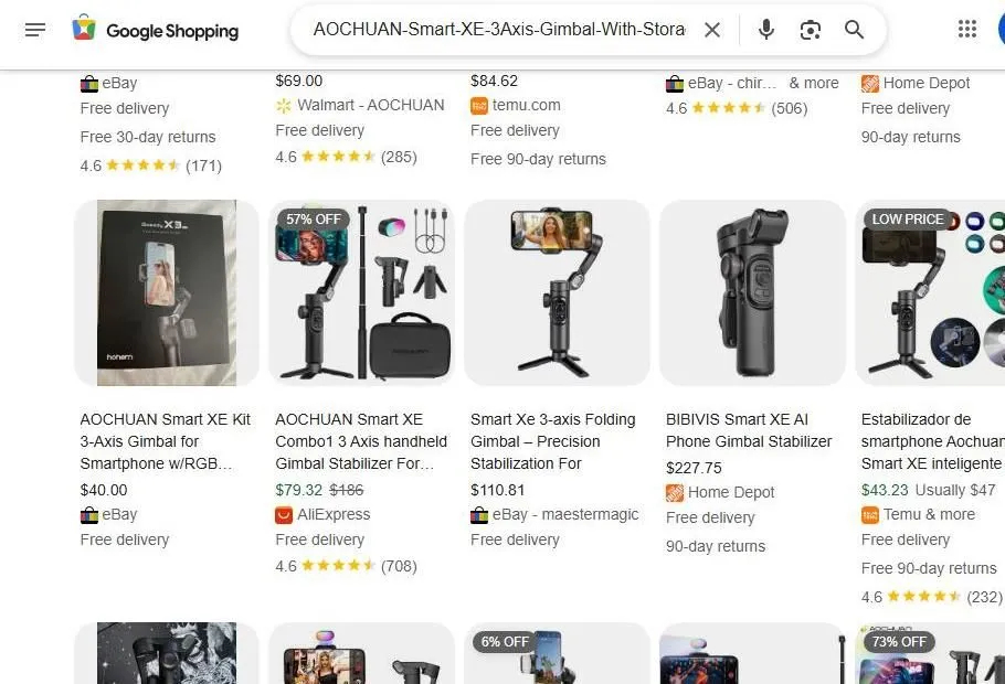 AOCHUAN Smart XE Gimbal Shopping Search Results