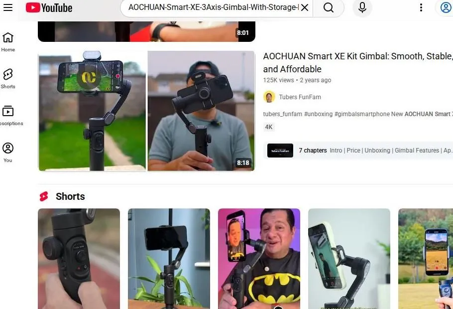 AOCHUAN Smart XE Gimbal YouTube Search Results