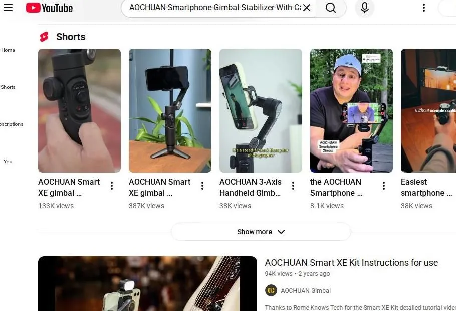 AOCHUAN Smartphone Gimbal YouTube Search Results