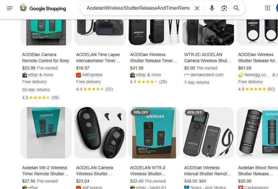 AODELAN Wireless Camera Shutter Release Search Results