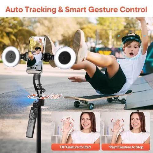 Auto Tracking Smartphone Gimbal with Dual Ring Lights