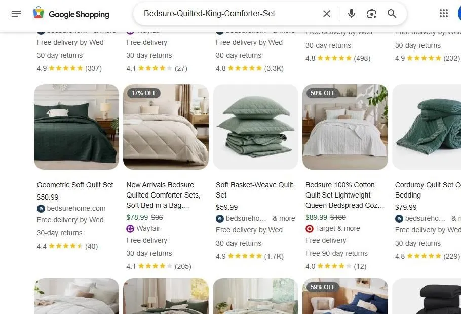 Bedsure Quilted King Comforter Set Search Results