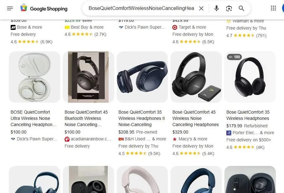 Bose Headphones Google Shopping Results