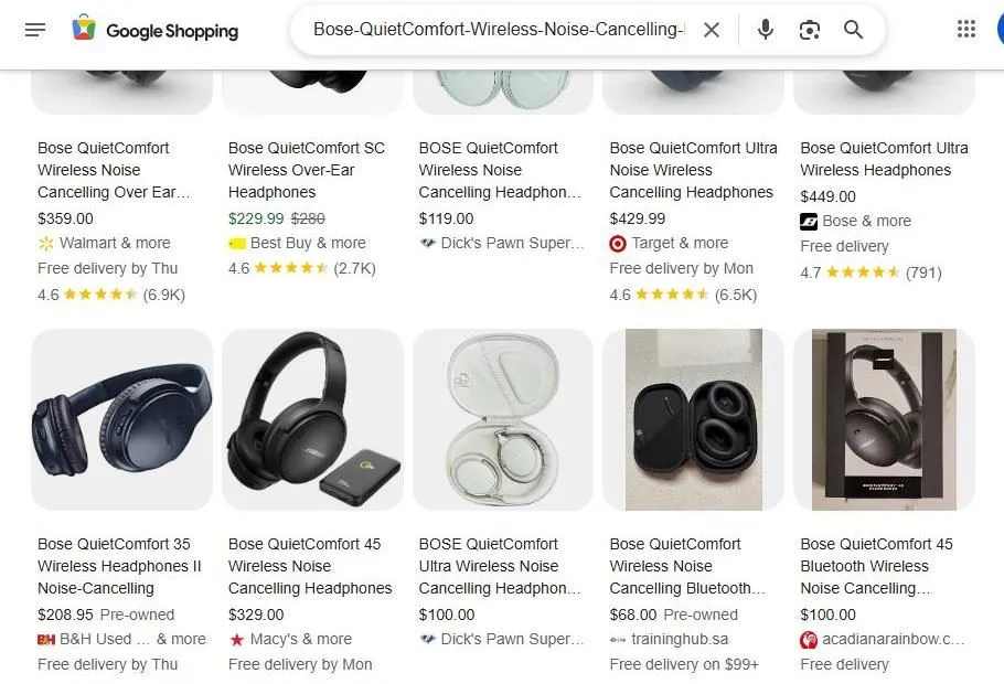 Bose QuietComfort Headphones Shopping Results