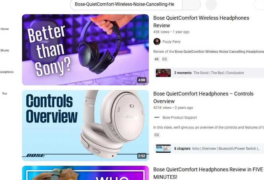 Bose QuietComfort Headphones Video Search Results