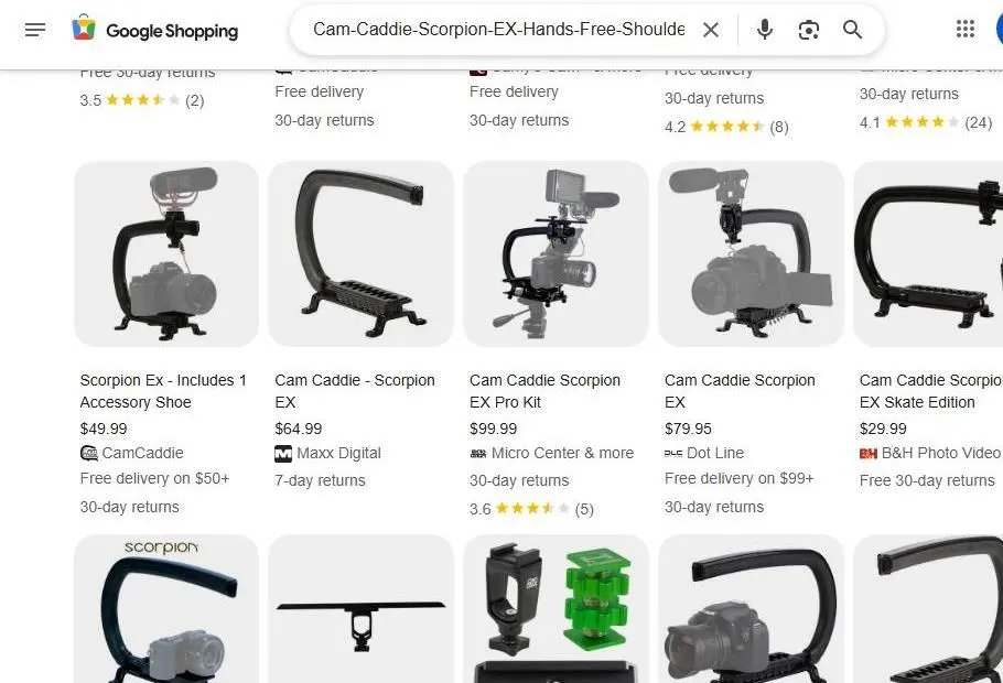 Cam Caddie Scorpion EX Google Shopping Search Results