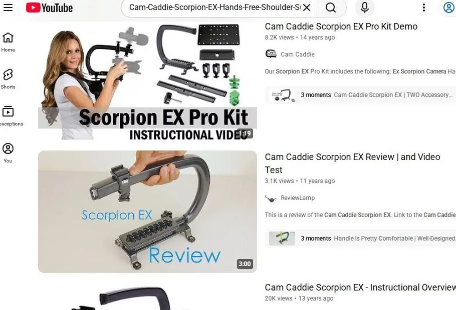 Cam Caddie Scorpion EX YouTube Search Results