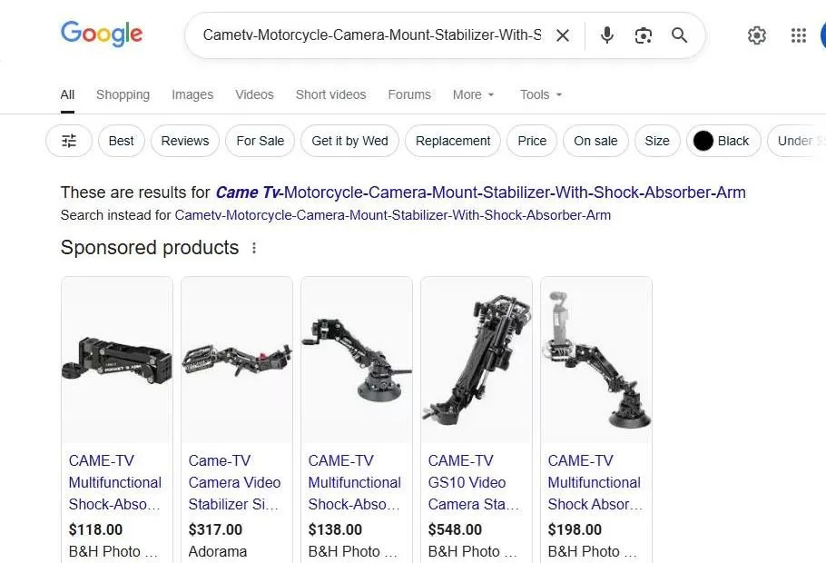 CAME-TV Motorcycle Camera Mount Search Results