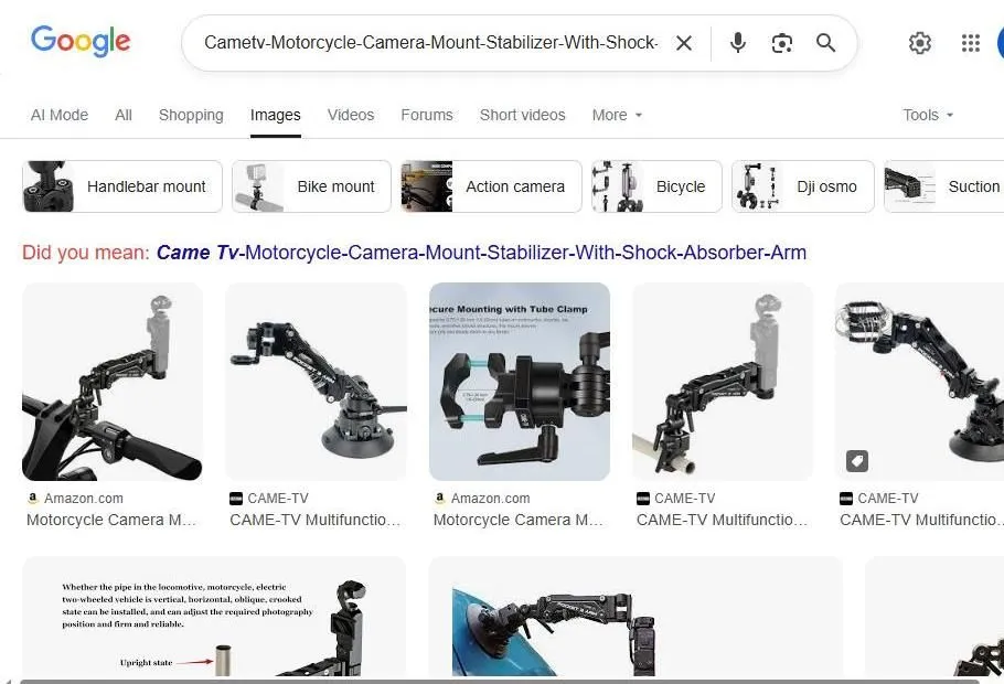 CAME-TV Motorcycle Camera Mount Search Results