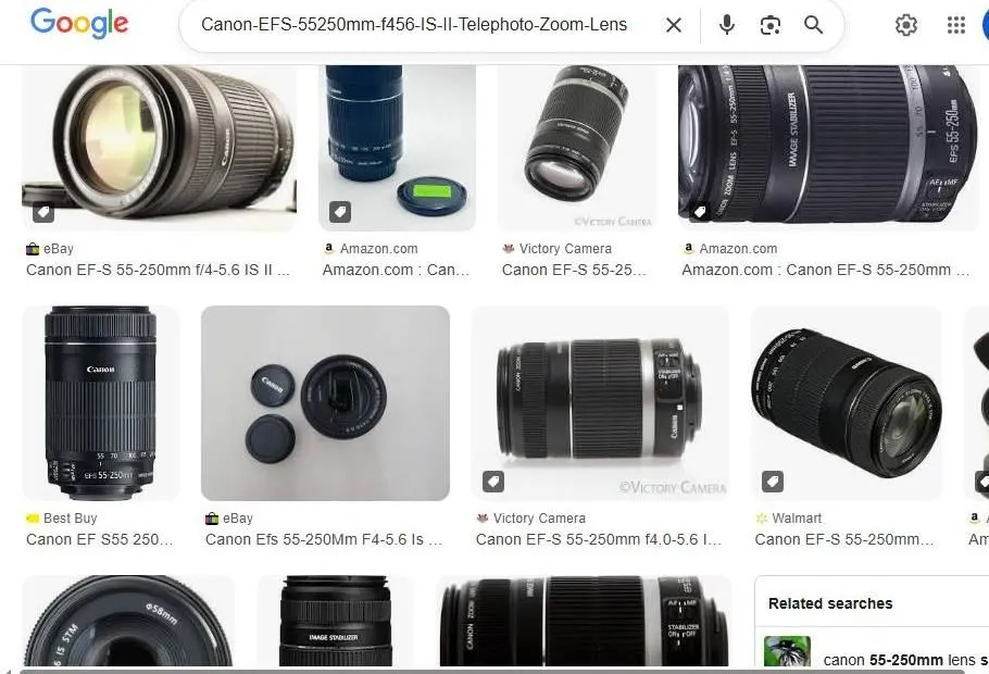 Canon EF-S 55-250mm Lens Search Results