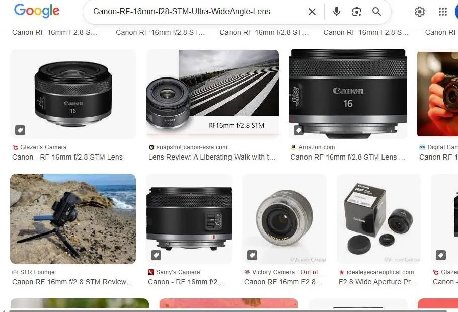 Canon RF 16mm f2.8 STM Lens Search Results