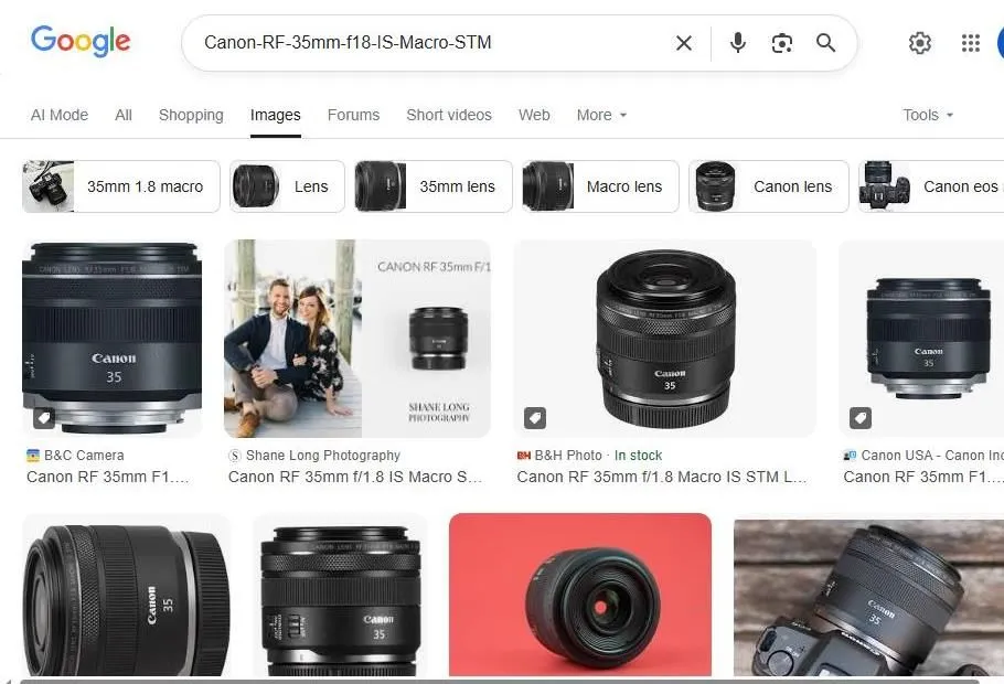 Canon RF 35mm f/1.8 IS Macro STM Google Image Search Results