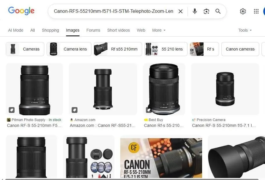 Canon RF-S 55-210mm f/5-7.1 IS STM Search Results