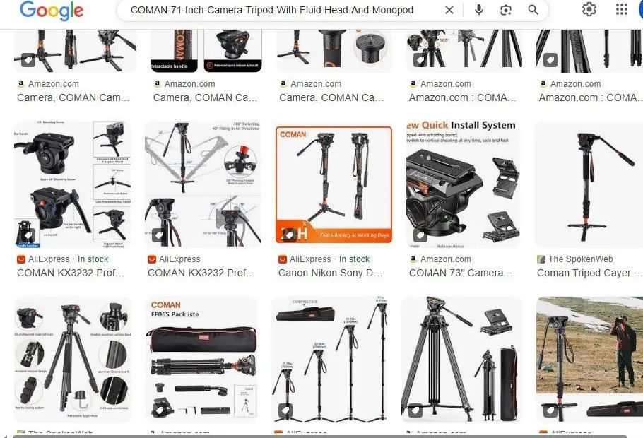 Coman Camera Tripod and Monopod Product Search Results
