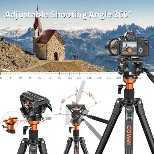 Coman Professional Camera Tripod and Fluid Head Features