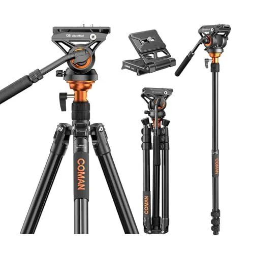 COMAN 71 Inch Camera Tripod With Fluid Head And Monopod