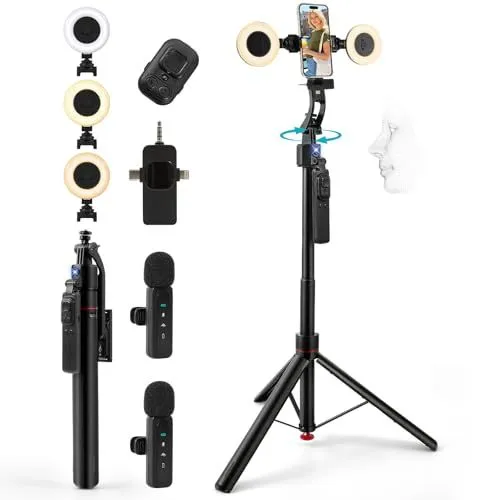 Heliora 70-Inch Auto Face Tracking Vlogging Kit With Wireless Mics