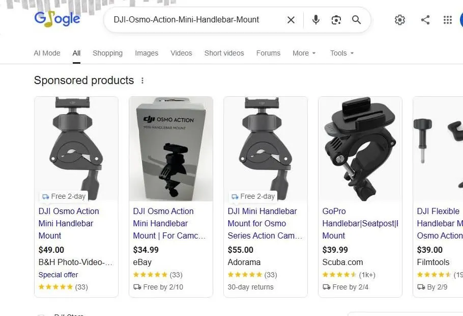 DJI Osmo Action Mini Handlebar Mount Search Results