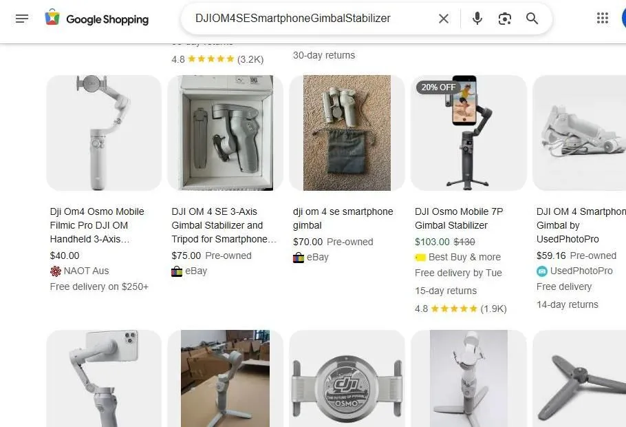 DJI Osmo Mobile 4 Smartphone Gimbal Search Results