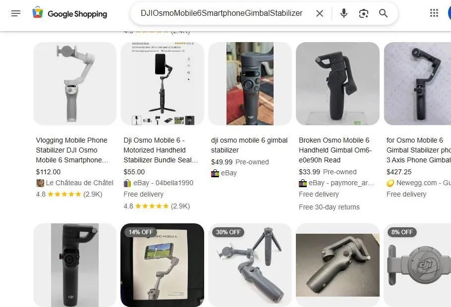 DJI Osmo Mobile 6 Google Shopping Search Results