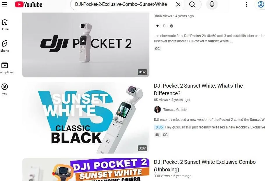 DJI Pocket 2 Sunset White YouTube Search Results