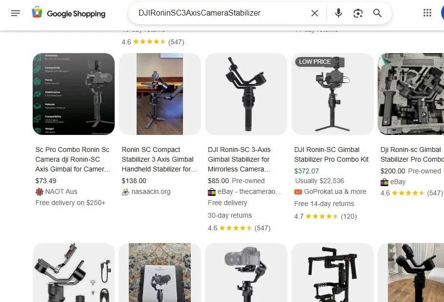 DJI Ronin SC Search Results on Google Shopping