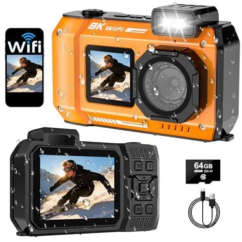 SPUNALP 8K Waterproof Camera 70MP Dual Screen